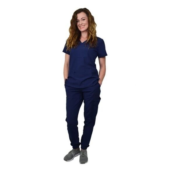 Green Town 2 Piece Scrub Set Jogger Pant and V-Neck Top sz XL FLEX NEW # D732 - Picture 1 of 7